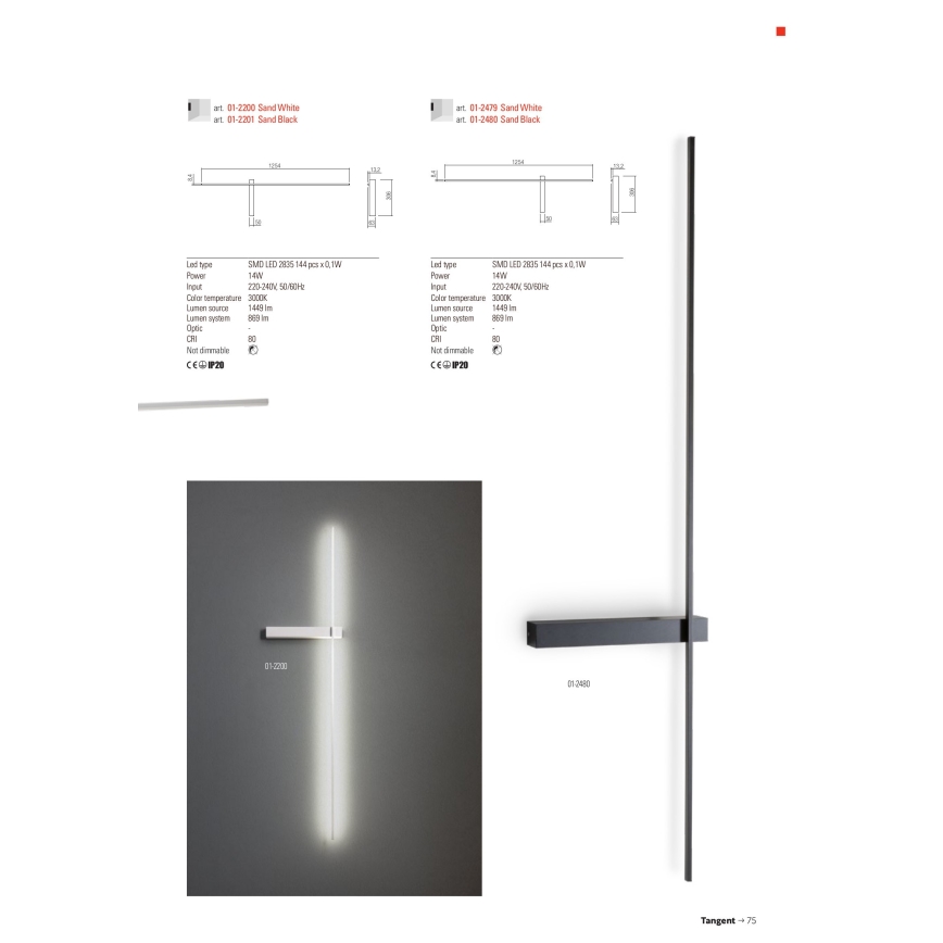 Redo 01-2480 - Applique murale LED TANGENT LED/14W/230V noire