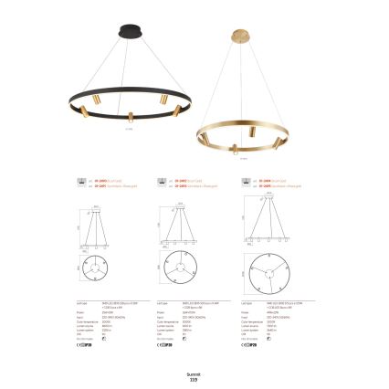 Redo 01-2490 - Suspension filaire SUMMIT LED/38W/230V CRI 90 d. 61,6 cm doré