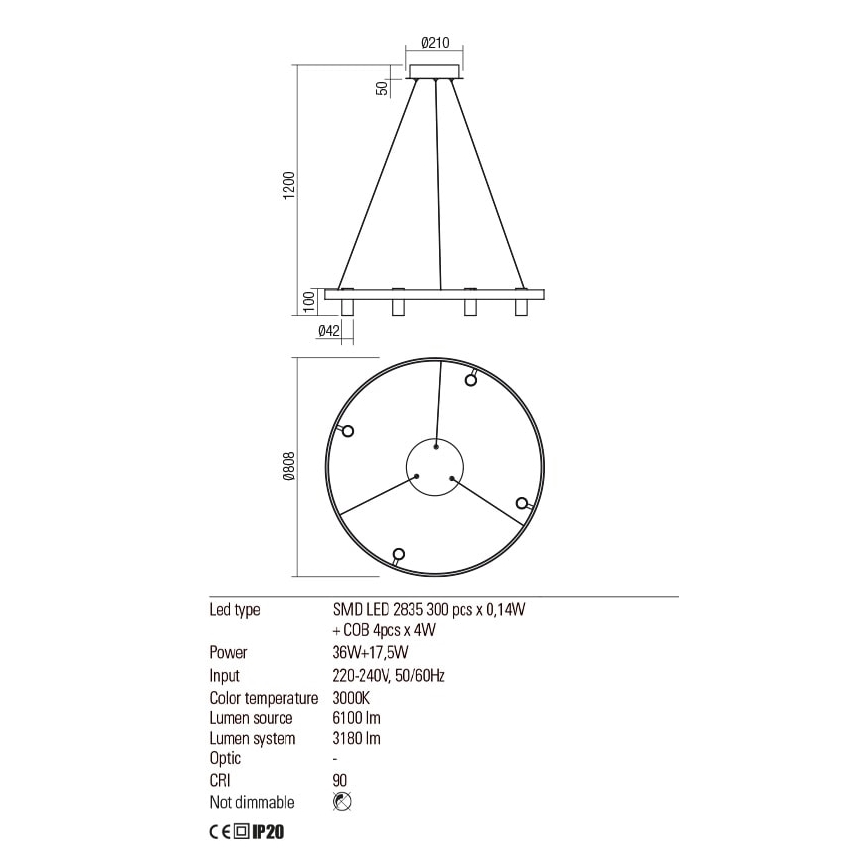 Redo 01-2492 - Suspension filaire SUMMIT LED/53,5W/230V CRI 90 d. 80,8 cm doré