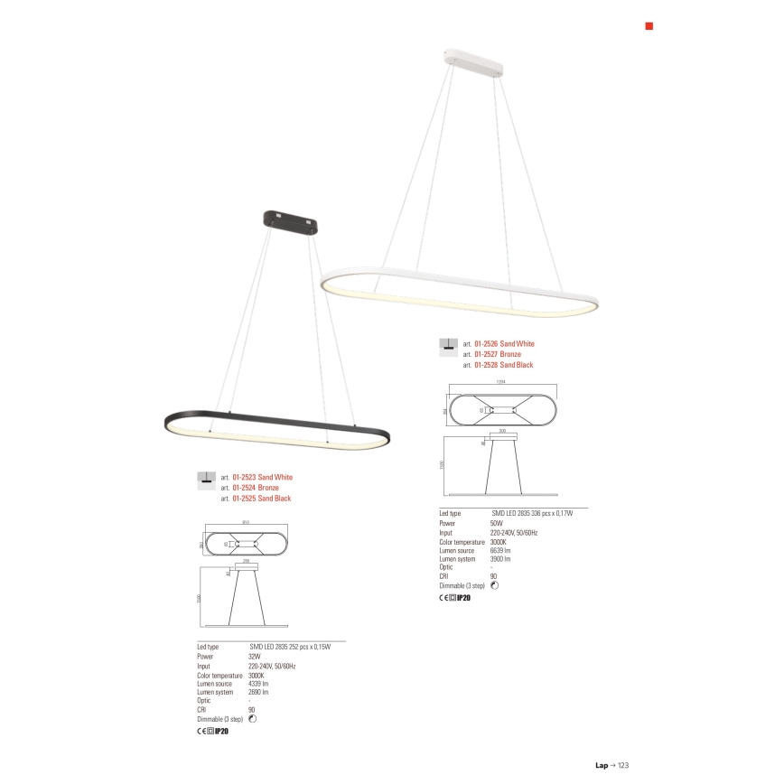 Redo 01-2523 - Suspension filaire à intensité variable LAP LED/32W/230V CRI 90 blanc