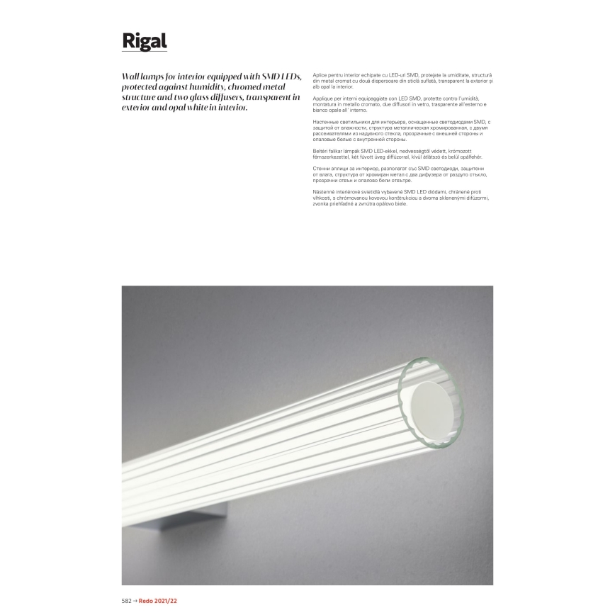 Redo 01-2591 - Éclairage LED pour miroir de salle de bains RIGAL LED/12W/230V 60 cm IRC 90 IP44 chrome brillant/blanc