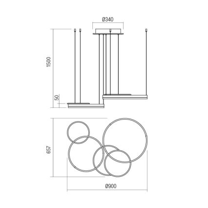 Redo 01-2606 - Suspension filaire à intensité variable SIGUA LED/99W/230V CRI 90 3000K doré
