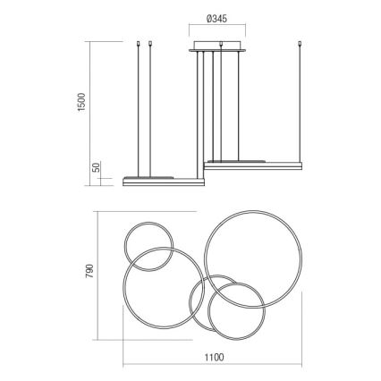Redo 01-2609 - Suspension filaire à intensité variable SIGUA LED/114W/230V CRI 90 3000K doré