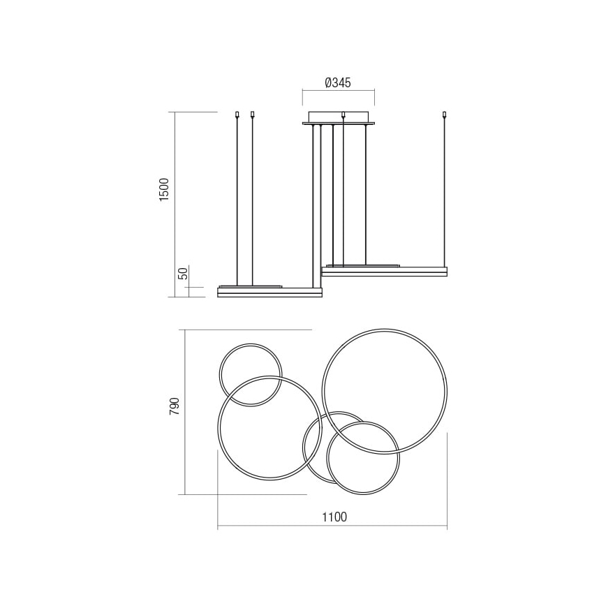 Redo 01-2609 - Suspension filaire à intensité variable SIGUA LED/114W/230V CRI 90 3000K doré