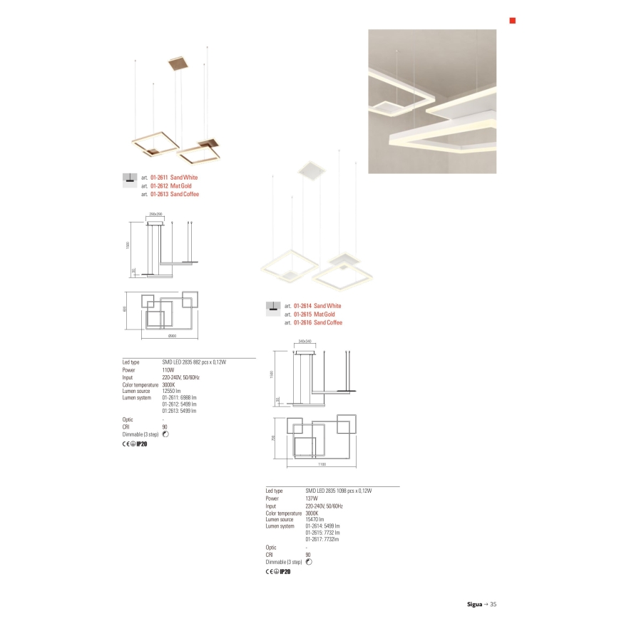 Redo 01-2613 - Suspension LED dimmable sur câble SIGUA LED/110W/230V IRC 90 marron