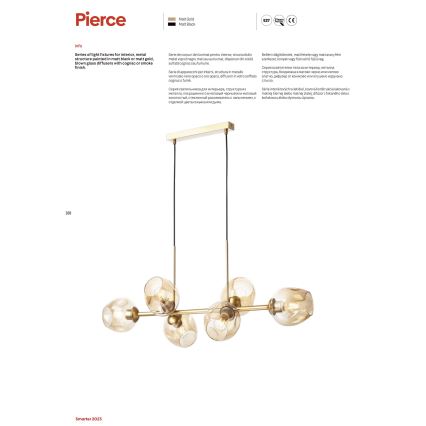 Redo 01-2621 - Suspension filaire PIERCE 8xE27/42W/230V doré/fumé