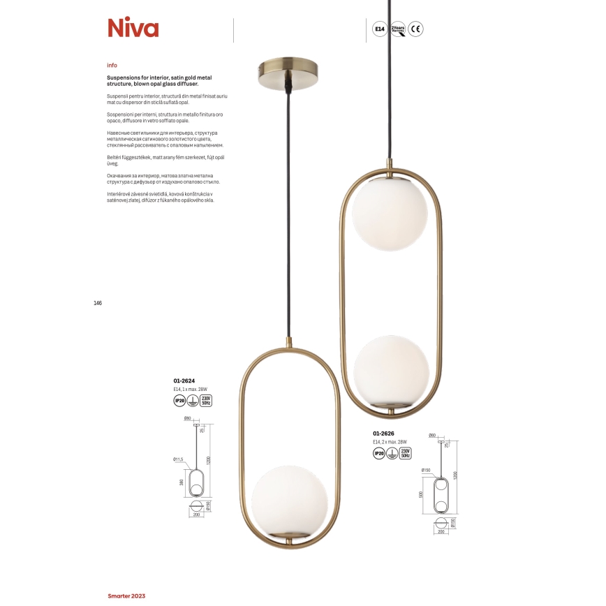 Redo 01-2626 - Suspension filaire NIVA 2xE14/28W/230V