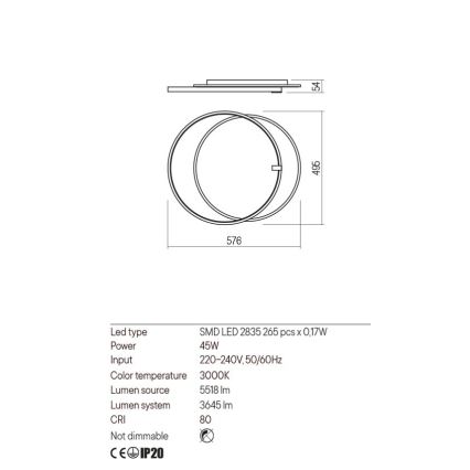 Redo 01-2660 - Plafonnier ARP LED/45W/230V noir