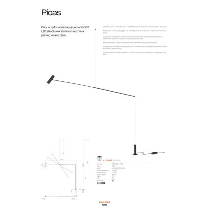 Redo 01-2695 - Lampadaire à intensité variable PICAS LED/12W/230V noir