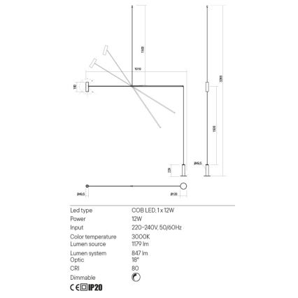 Redo 01-2695 - Lampadaire à intensité variable PICAS LED/12W/230V noir