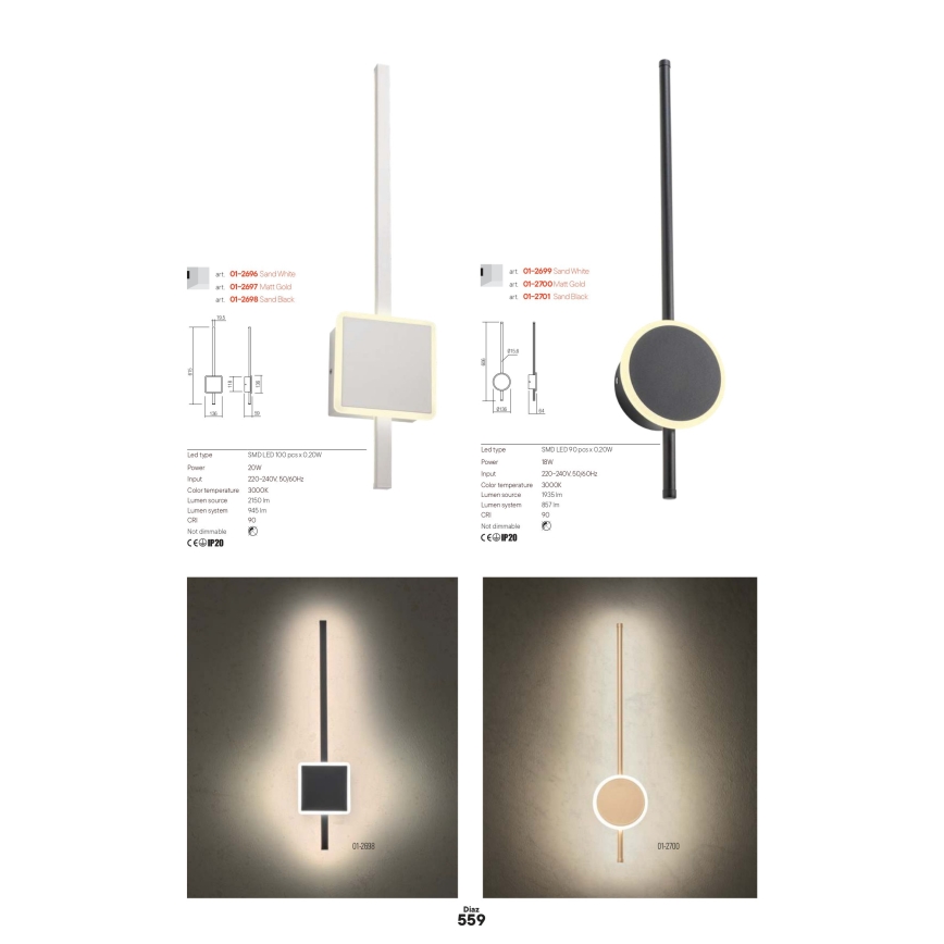 Redo 01-2697 - Applique murale LED DIAZ LED/20W/230V IRC 90 dorée