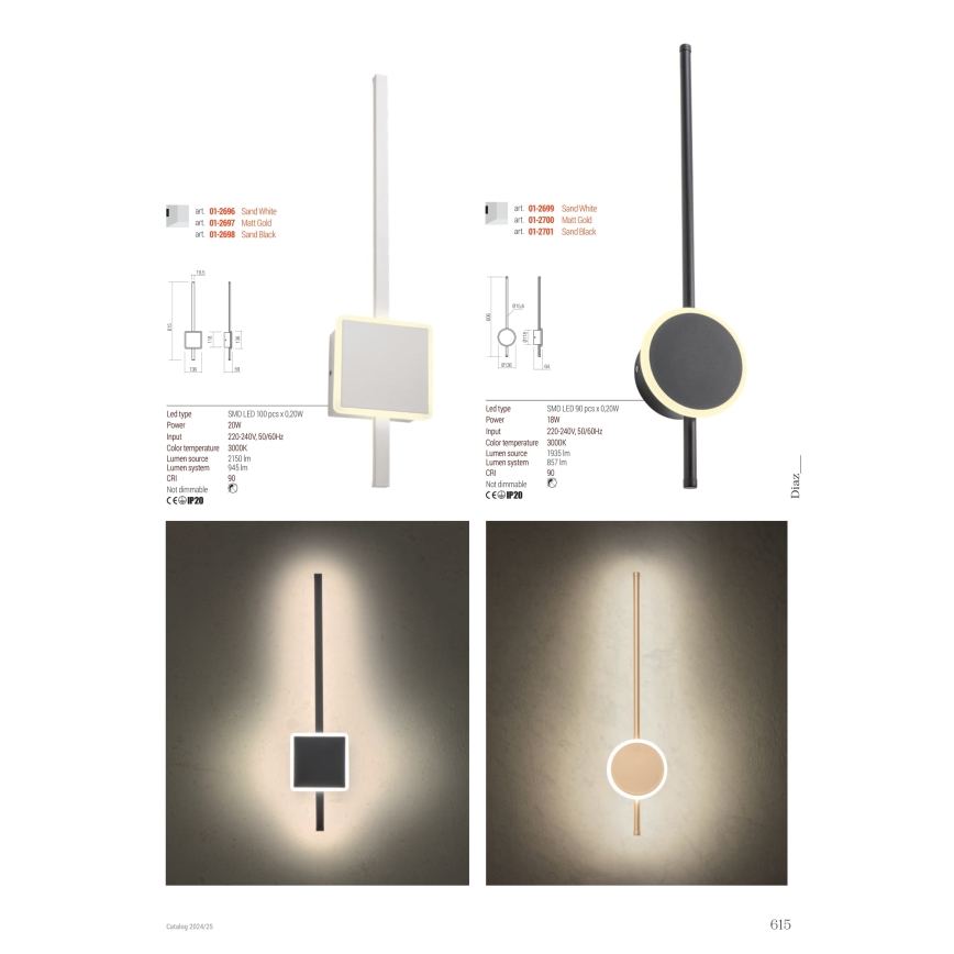 Redo 01-2701 - Applique murale DIAZ LED/18W/230V CRI 90 noir