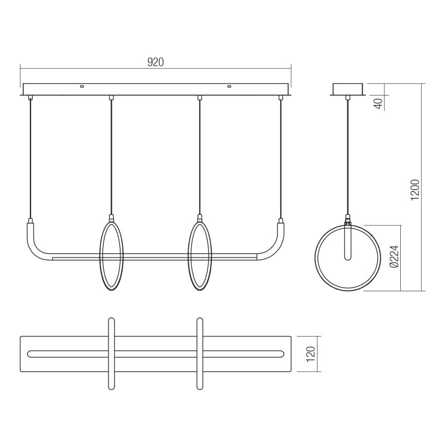 Redo 01-2705 - Suspension sur câble OLIMP LED/40W/230V 3000/4000/6500K noir