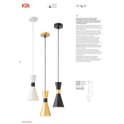 Redo 01-2711 - Suspension filaire KILT 1xE27/42W/230V d. 12 cm noir