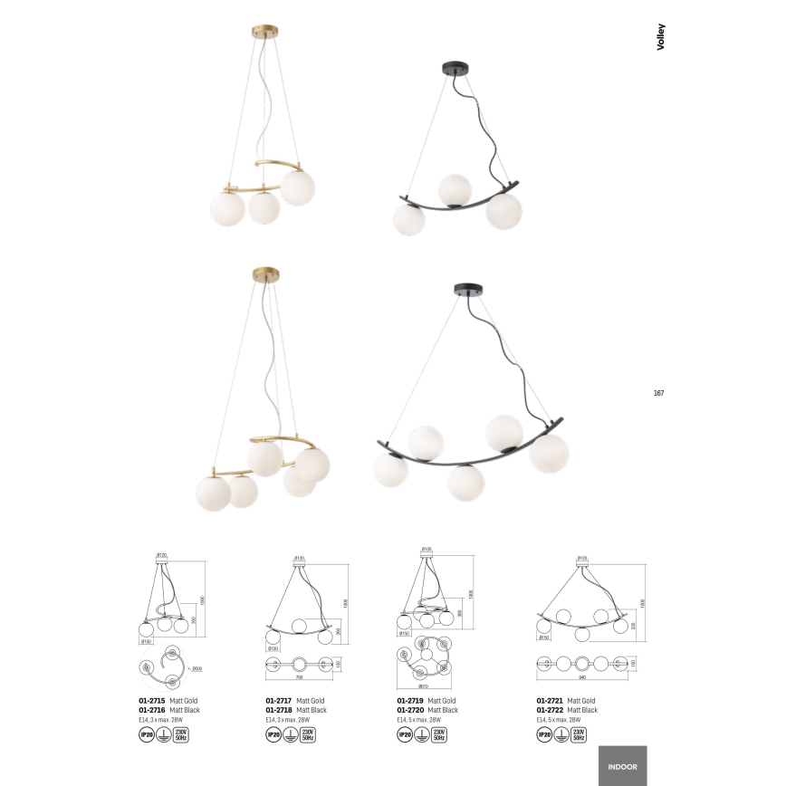 Redo 01-2719 - Suspension filaire VOLLEY 5xE14/28W/230V doré