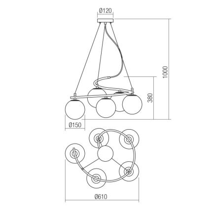 Redo 01-2719 - Suspension filaire VOLLEY 5xE14/28W/230V doré