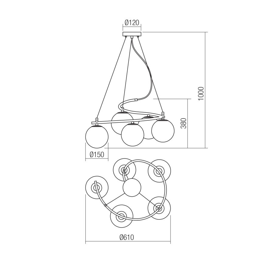 Redo 01-2719 - Suspension filaire VOLLEY 5xE14/28W/230V doré