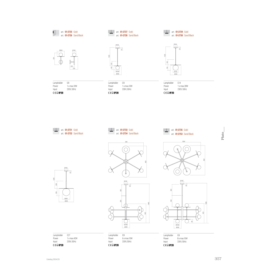 Redo 01-2734 - Suspension-barre PLATO 6xG9/10W/230V noir
