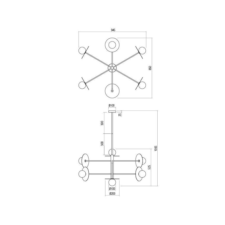 Redo 01-2734 - Suspension-barre PLATO 6xG9/10W/230V noir