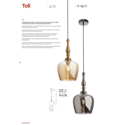 Redo 01-2740 - Suspension filaire TOLL 1xE27/42W/230V bronze