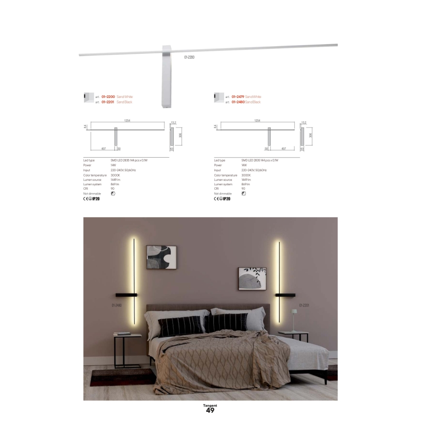 Redo 01-2744 - Applique murale LED TANGENT LED/13W/230V 3000K 63,4 cm IRC 90 blanche