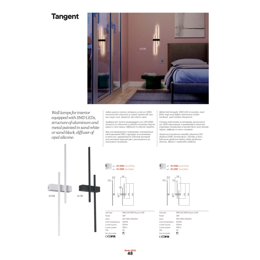 Redo 01-2744 - Applique murale TANGENT LED/13W/230V CRI 90 blanche