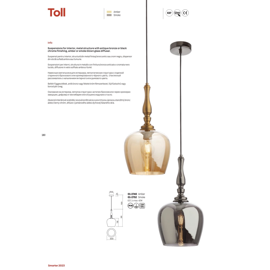 Redo 01-2752 - Suspension filaire TOLL 1xE27/42W/230V noir