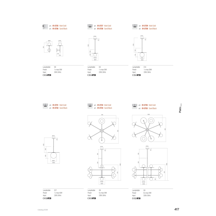 Redo 01-2753 - Lustre sur tige PLATO 8xG9/10W/230V noir