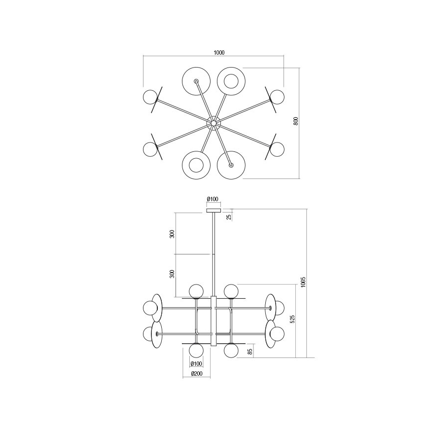 Redo 01-2753 - Lustre sur tige PLATO 8xG9/10W/230V noir