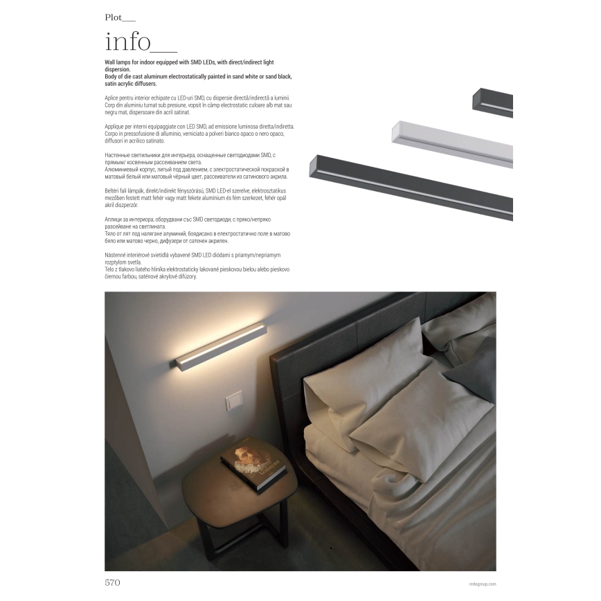 Redo 01-2765 - Applique murale PLOT LED/31W/230V 90 cm noire