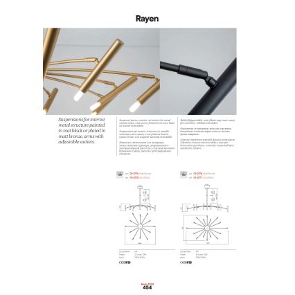 Redo 01-2776 - Suspension avec tige RAYEN 16xG9/10W/230V bronze