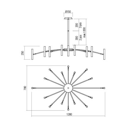 Redo 01-2776 - Suspension avec tige RAYEN 16xG9/10W/230V bronze