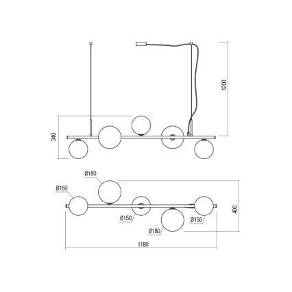 Redo 01-2779 - Suspension avec tige ROY 5xG9/10W/230V