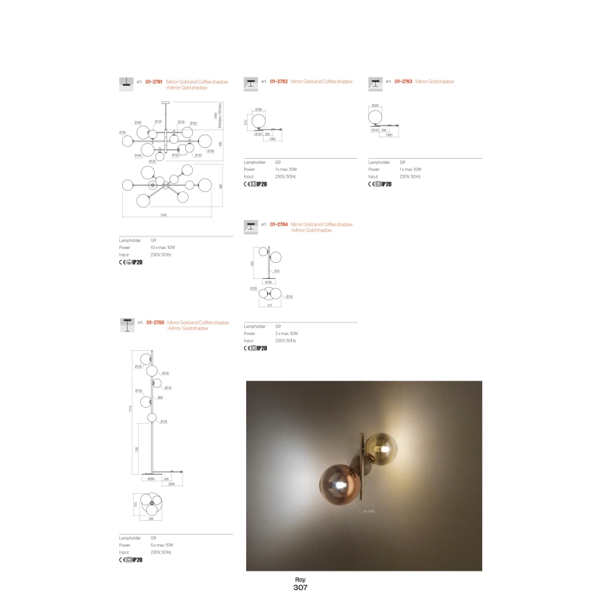 Redo 01-2780 - Suspension filaire ROY 6xG9/10W/230V