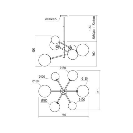 Redo 01-2780 - Suspension filaire ROY 6xG9/10W/230V