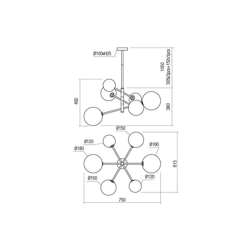 Redo 01-2780 - Suspension filaire ROY 6xG9/10W/230V