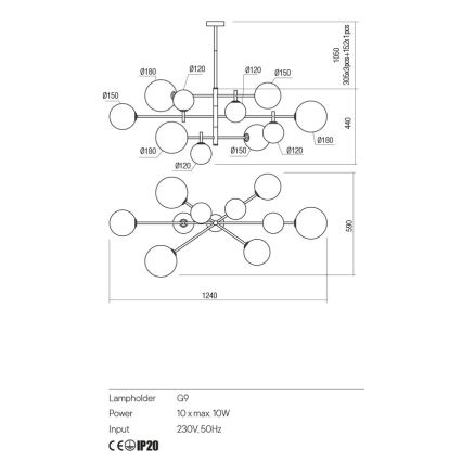 Redo 01-2781 - Suspension avec tige ROY 10xG9/10W/230V