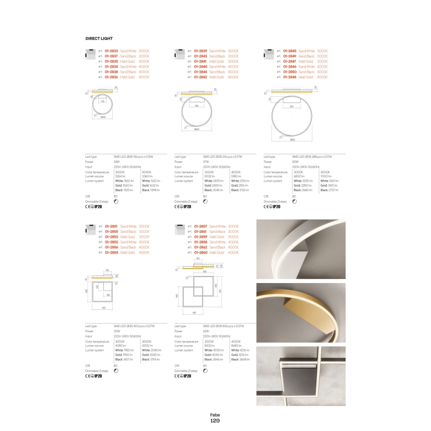 Redo 01-2817 - Applique murale à intensité variable FEBE LED/24W/230V doré