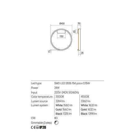 Redo 01-2817 - Applique murale à intensité variable FEBE LED/24W/230V doré