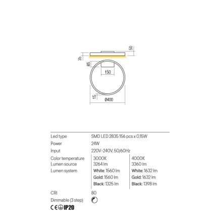 Redo 01-2835 - Applique murale à intensité variable FEBE LED/24W/230V doré