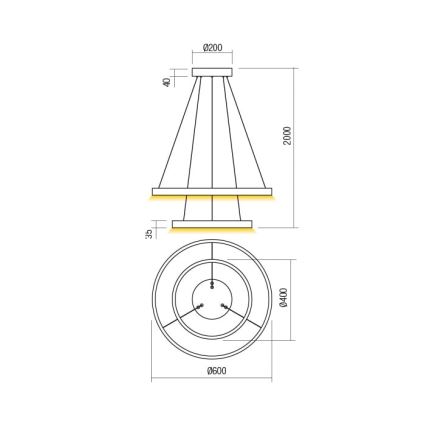 Redo 01-2889 - Lustre LED dimmable sur câble FEBE LED/62W/230V doré