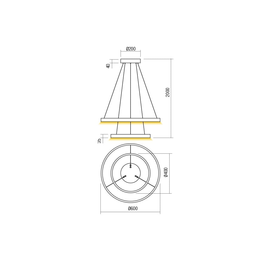 Redo 01-2889 - Lustre LED dimmable sur câble FEBE LED/62W/230V doré