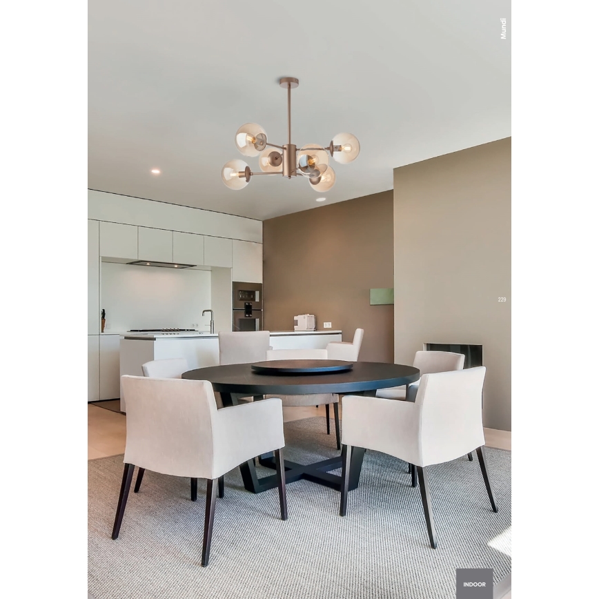 Redo 01-2943 - Lustre sur tige MUNDI 6xE14/28W/230V cuivré/fumé