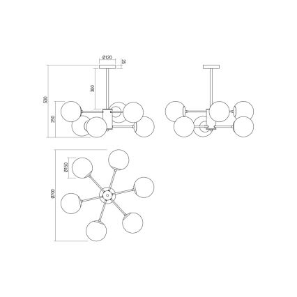 Redo 01-2943 - Suspension-barre MUNDI 6xE14/28W/230V cuivre