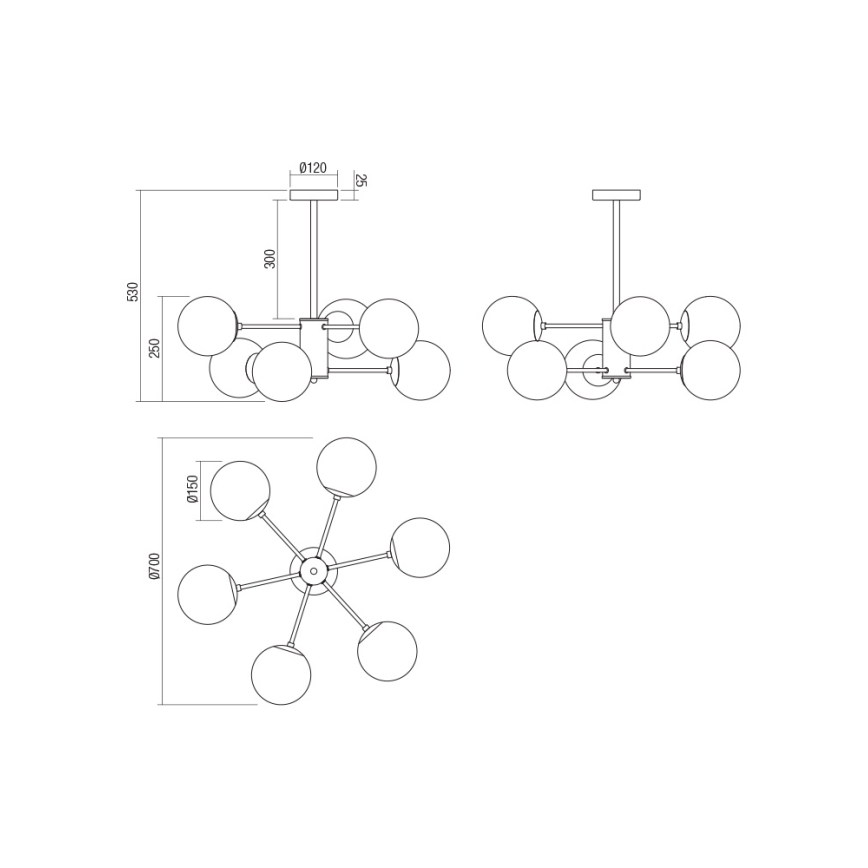 Redo 01-2943 - Suspension-barre MUNDI 6xE14/28W/230V cuivre