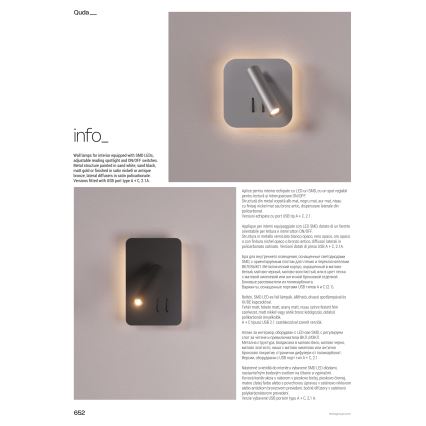 Redo 01-2977 - Applique murale LED QUDA LED/6W/230V + LED/3W 3000K IRC 90 USB dorée