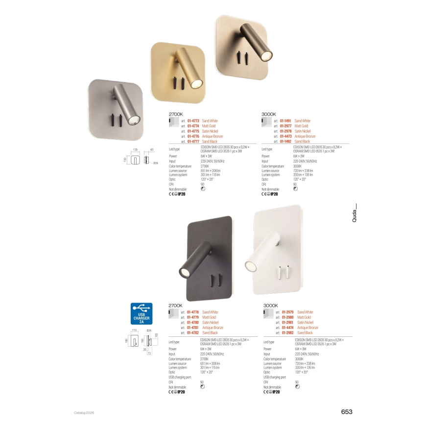 Redo 01-2978 - Applique murale LED QUDA LED/6W/230V + LED/3W 3000K IRC 90 chrome mat