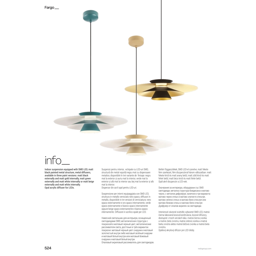 Redo 01-3001 - Lustre LED sur câble FARGO LED/16,5W/230V CRI 90 Ø 50 cm noir/or