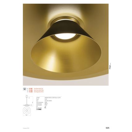 Redo 01-3001 - Lustre LED sur câble FARGO LED/16,5W/230V CRI 90 Ø 50 cm noir/or