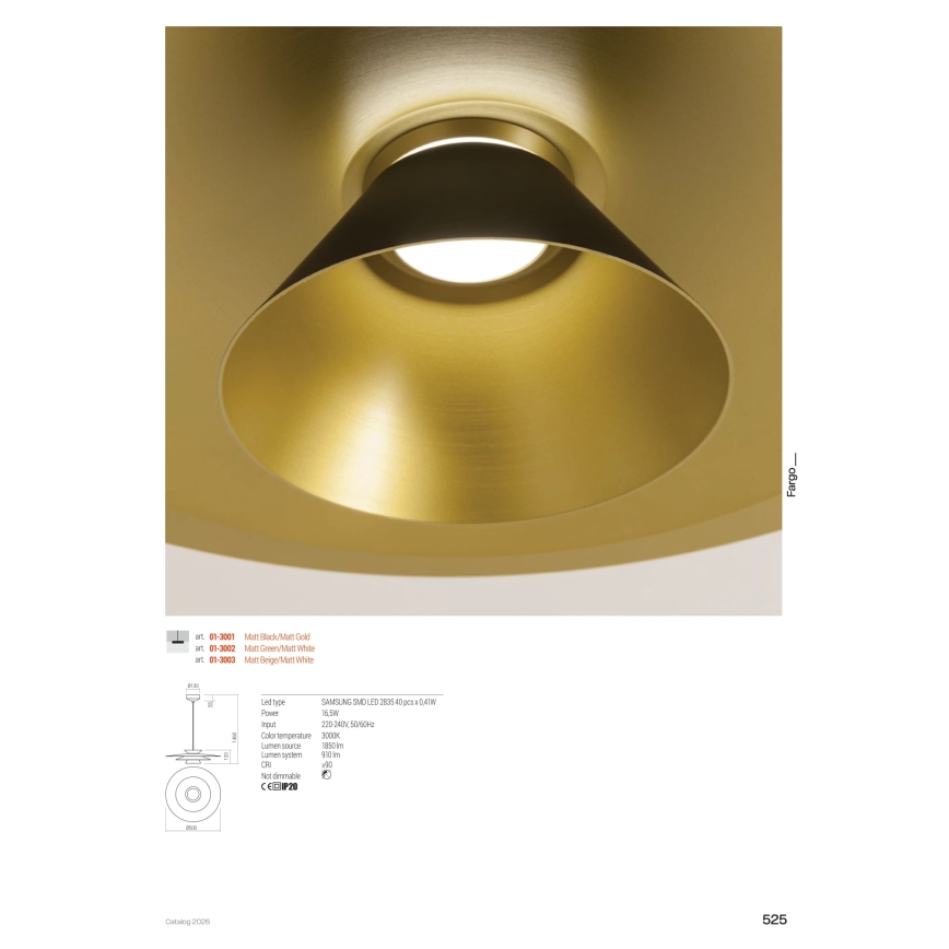 Redo 01-3003 - Suspension LED sur câble FARGO LED/16,5W/230V CRI 90 Ø 50 cm beige/blanc